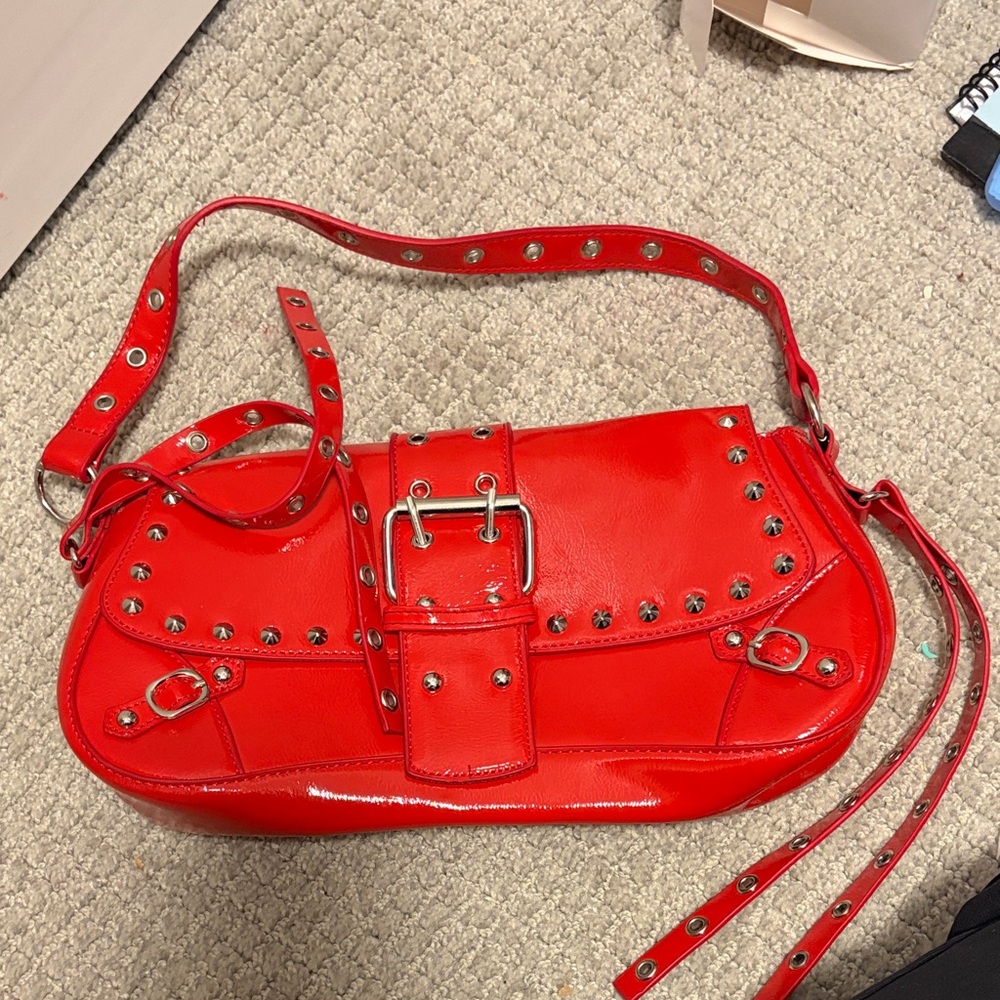 Y2K Red Studded Buckle Shoulder Bag